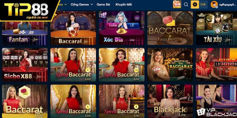 Cách truy cập sảnh Casino trên nhà cái TIP88