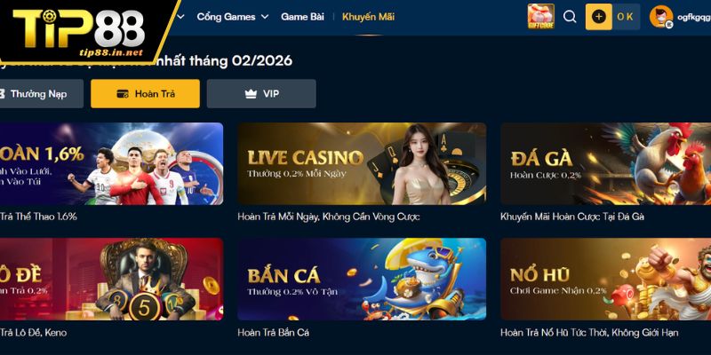 Cập nhật những gói khuyến mãi TIP88 mới nhất 2026