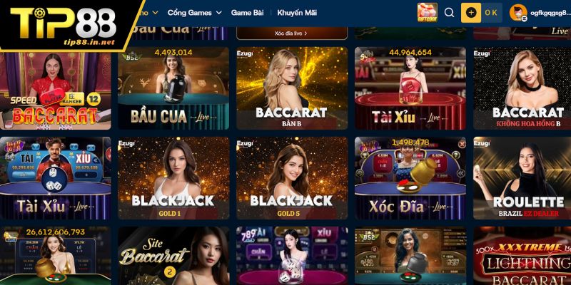 Những thể loại nổi bật trong sảnh Casino TIP88